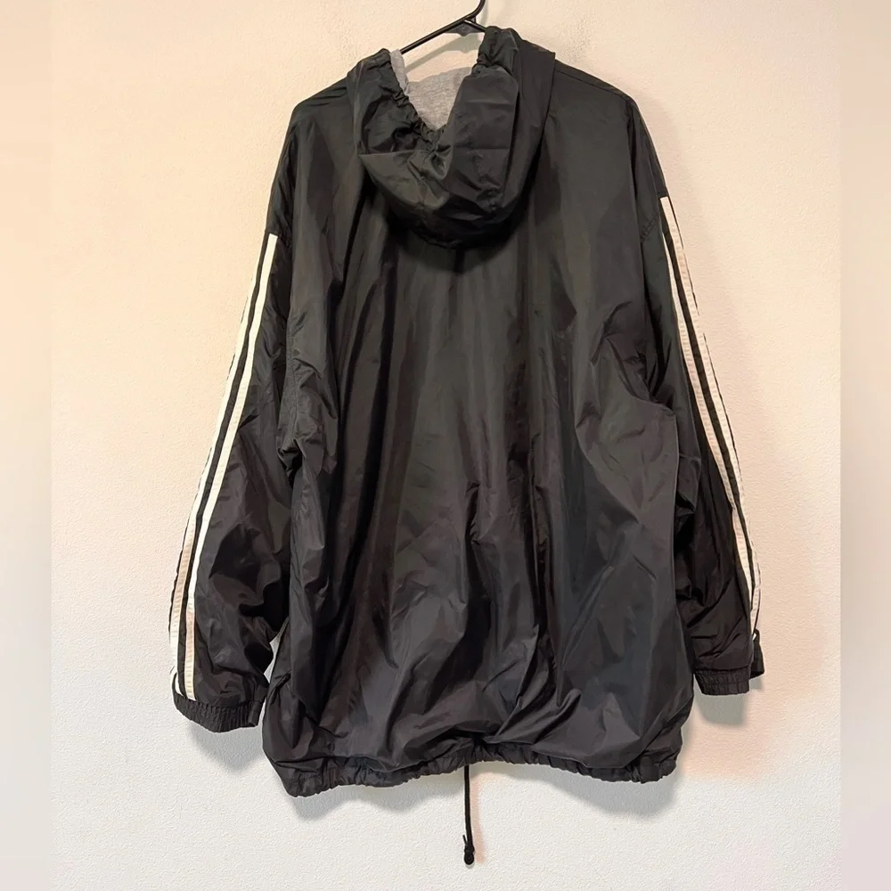 Adidas Black White Three Striped Button Zipper Front Water Resistant Jacket L